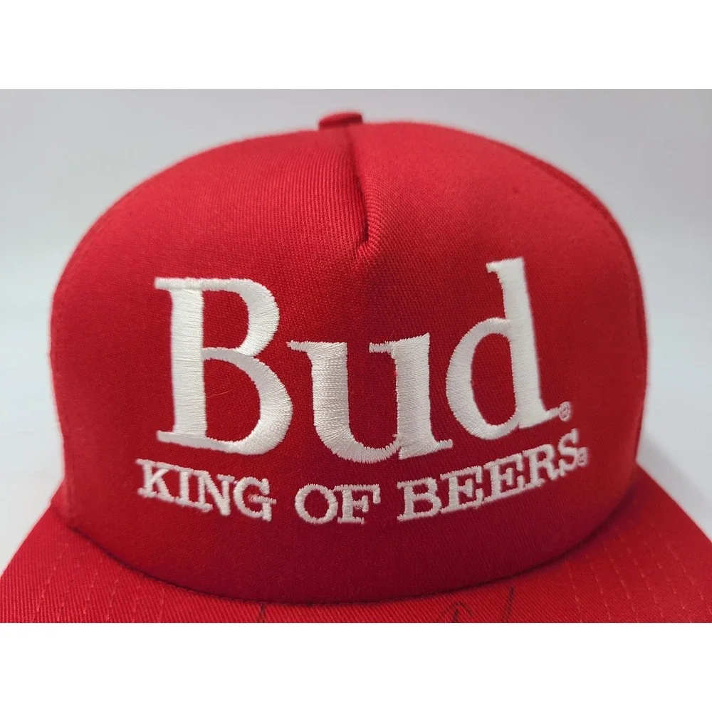 Vintage Budweiser Bud King of Beers Signed Autographed Snapback Hat Cap Beer Red